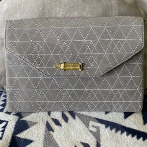 Stella & Dot City Slim Clutch- slate grey geometric metallic